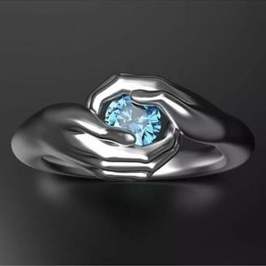 Irish Fashion Simulated Blue Topaz 925 Silver Wedding Ring